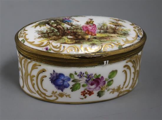 A Meissen style porcelain box length 10cms